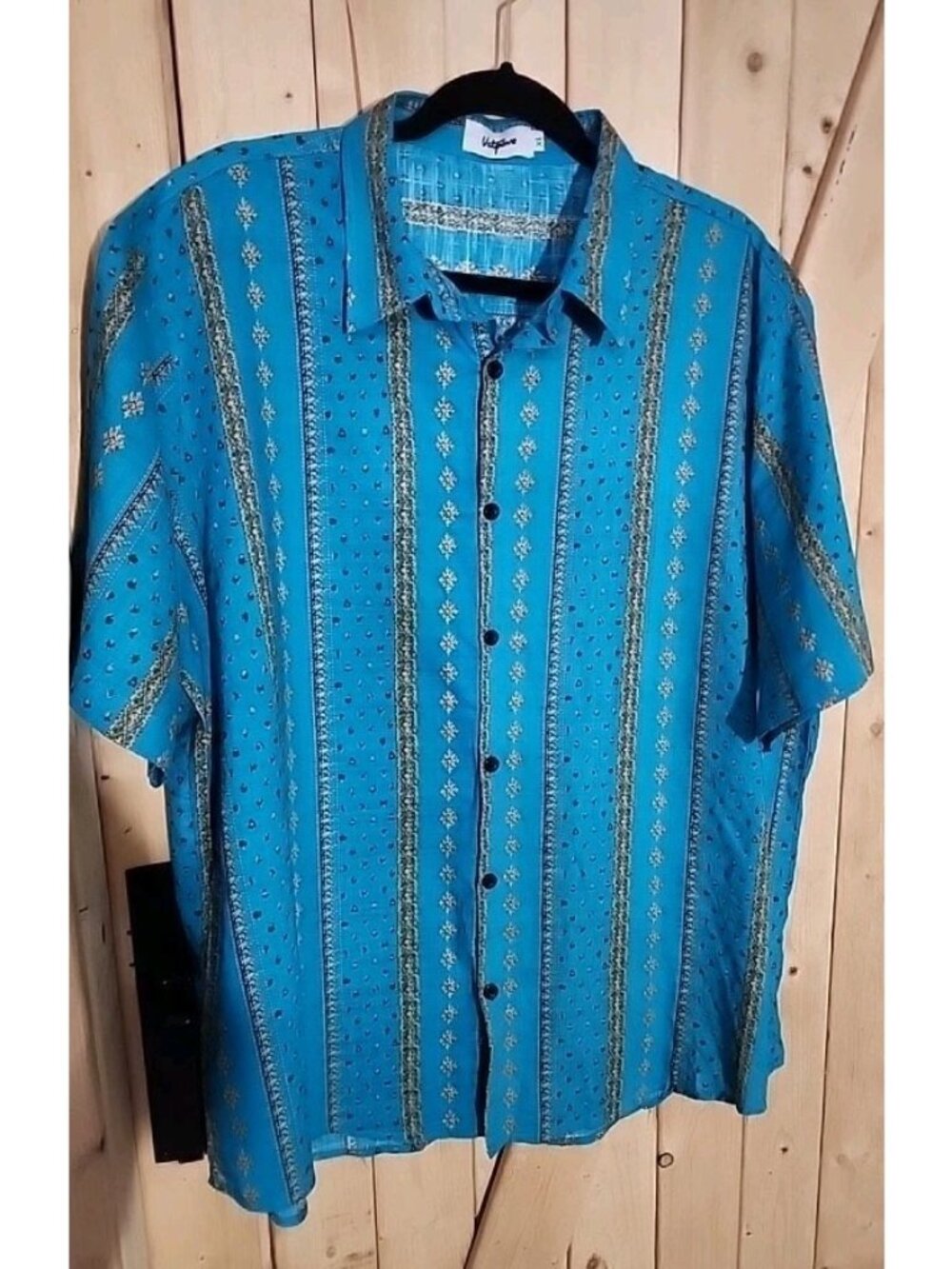 Vatpave Hawaiian Shirt Mens XL Blue Stripe wallpaper Design Resort Vacation Wear